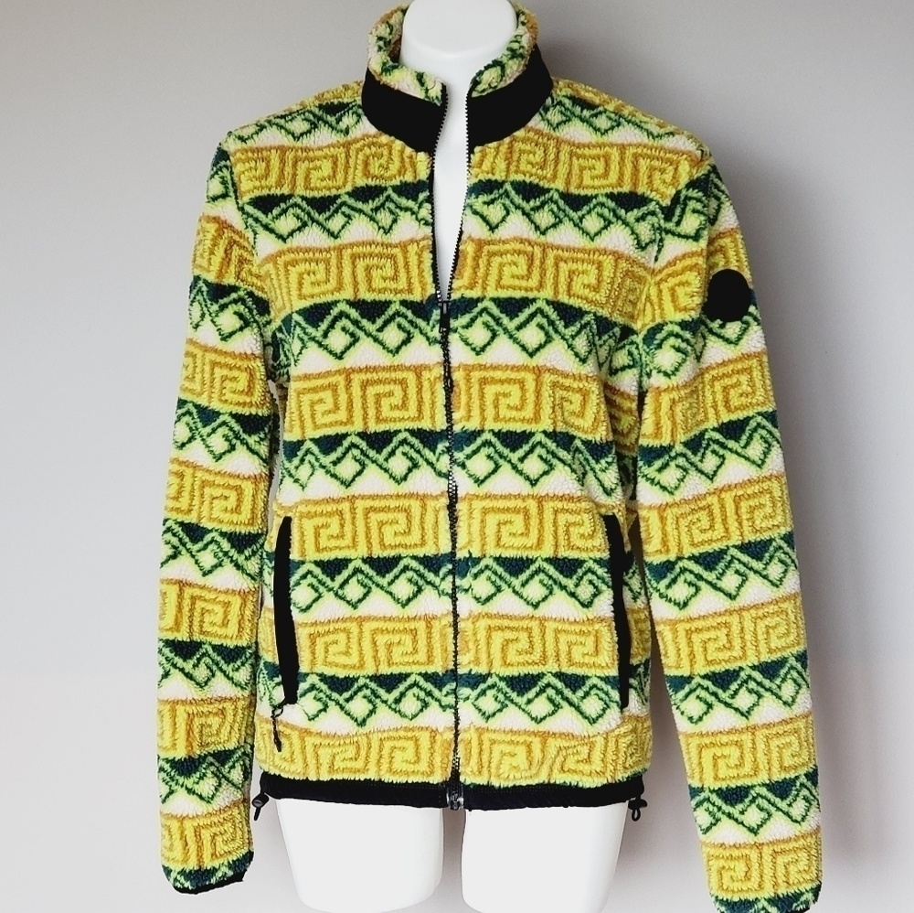 AMERICAN EAGLE Neon Green Brown Sherpa Fleece Jacket